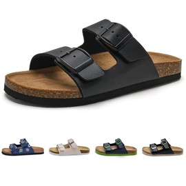 Torotto Children's Mules with Cork Slippers Boys Girls Slippers Straps Adjustable Buckle Non-Slip Flip Flops for Indoor and Outdoor Use, Classic black