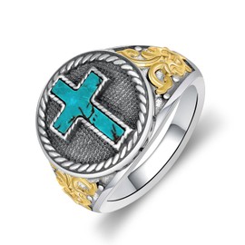 Naxidaze Genuine Turquoise Ring for Men 925 Sterling Silver Mens Turquoise Ring Vintage Western Cross Turquoise Jewelry for Men (10)