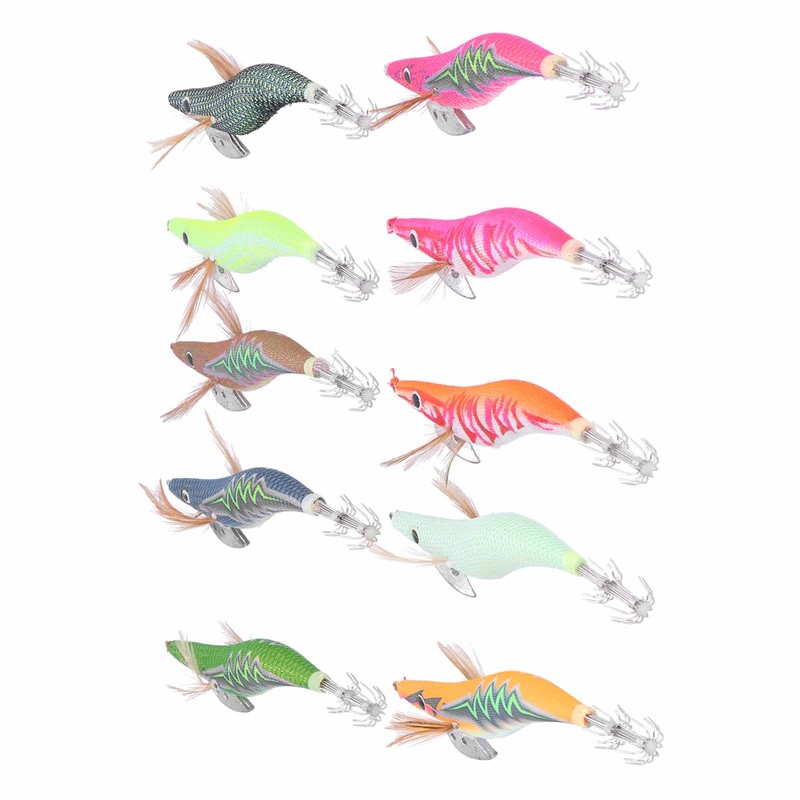10pcs Squid Jig Hook Hard Fishing Lures Luminous Wood Fishing