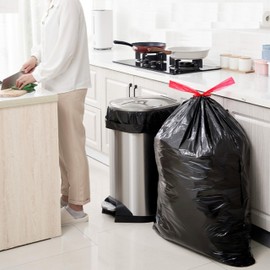 San Zooni Drawstring Trash Bags 120 Count (13 Gallon), 1.2 Mil Thick Black Garbage Bag, Tearless & Leak Resistant, Heavy Duty Tall Kitchen, Food, Scrap Waste Bag Fresh & Clean