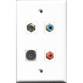 RiteAV 1 Port RCA Red and 1 Port RCA Blue and 1 Port Coax Cable TV- F-Type and 1 Port Toslink Wall Plate