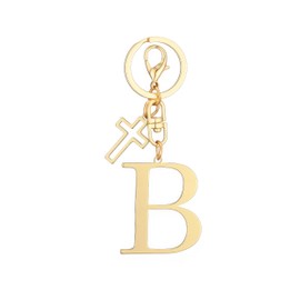 Coprall Gold Initial Keychain for Women A-Z Letter Cross Charms Keychains Alphabet Key Chain Handbag Accessories Gift for Christian B