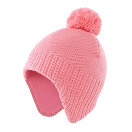 Home Prefer Toddler Girls Earflap Hats Soft Fleece Warm Knitted Beanie Child Winter Hat Pink M