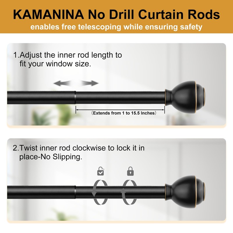 KAMANINA Curtain Rods No Drilling for Windows 32 to 86