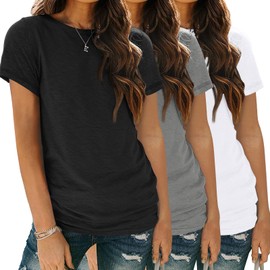 SUNBS Womens 3 Pack T-Shirts Short Sleeve Summer Tops Fashion Basic Tees Comfy Casual Vacation Outfits Workout Clothes 2025 WhiteGreyBlack M