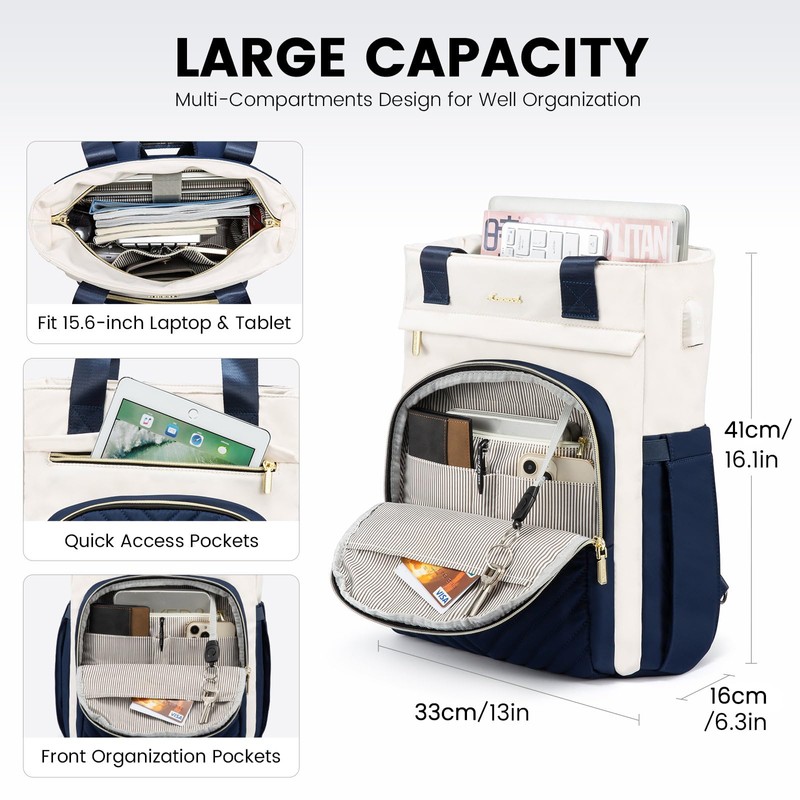 LOVEVOOK 2 in 1 Women's Handbag Backpack, Beige dark blue,