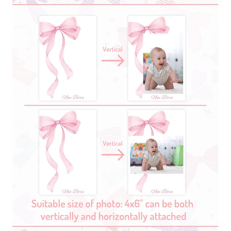 JarThenaAMCS Pink Bow Photo Banner First Birthday Cute Bowknot Hanging