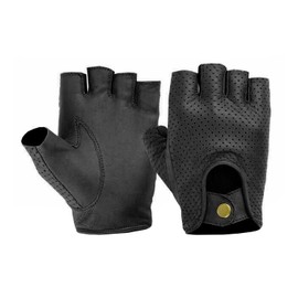 KODAA Mens Driving Leather Half Finger Fingerless Gloves Biker Cycling Wheelchair Motorcycle Gym Gloves (XL, Black)