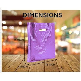 50 Pack Purple Plastic Carrier Bags - 38cm x 46cm + 7cm, Patch Handle Reusable bag, Ideal for Boutiques Clothes, Jewellery, Gifts, Retail and Shopping.