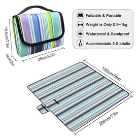 LIVEHITOP 150×200cm Picnic Blanket Waterproof Backing, Sandproof Beach Rugs Large Outdoor Mat with Handle for Camping BBQ Hiking Family Summer