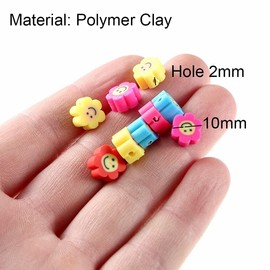 100pcs Mixed Polymer Clay Spacer Beads for Women Jewelry Making DIY Bracelet Necklace Hair Clip Accessories (Smile Face Flower)