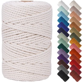 NOANTA Beige Macrame Cord 4mm x 109yards, Colored Macrame Rope, 4 Strand Twisted Cotton Rope Macrame Yarn, Colorful Cotton Craft Cord for Wall Hanging, Plant Hangers, Crafts, Knitting