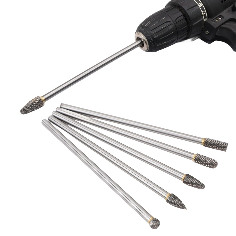 5pcs Rotary Tool Carbide Burr Set 150mm Double Grain Long