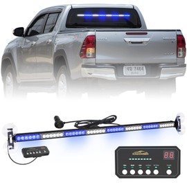 XRIDONSEN 35 inch Blue White Traffic Advisor Light Bar 48 LED Emergency Strobe Lights Safety Warning Front/Rear Window Lights w/Display Controller for Police Firefighter Ambulance Vehicles Trucks