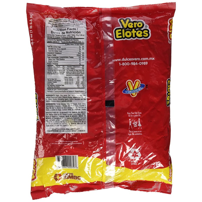 Vero Elotes Paletas Sabor Fresa Con Chile Mexican Hard Candy