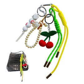 Rope Bag Charms Purse Charm for Handbags, Cute Cherry Keychain Bag Accessories Multiple Handcraft Paracord Key Chain for Phone Tote Bag Backpack Car House Decoration-Trendy Gifts for Women and Girls