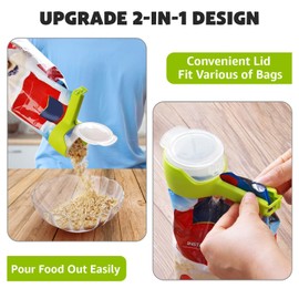 365Home 4PCS Bag Clips With Pour Spout, Sealing Clip With Nozzle Snack Dispenser, Snack Clips That Pour, Durable Plastic Clips for Food Storage, Seal and Pour Bag Clip Airtight