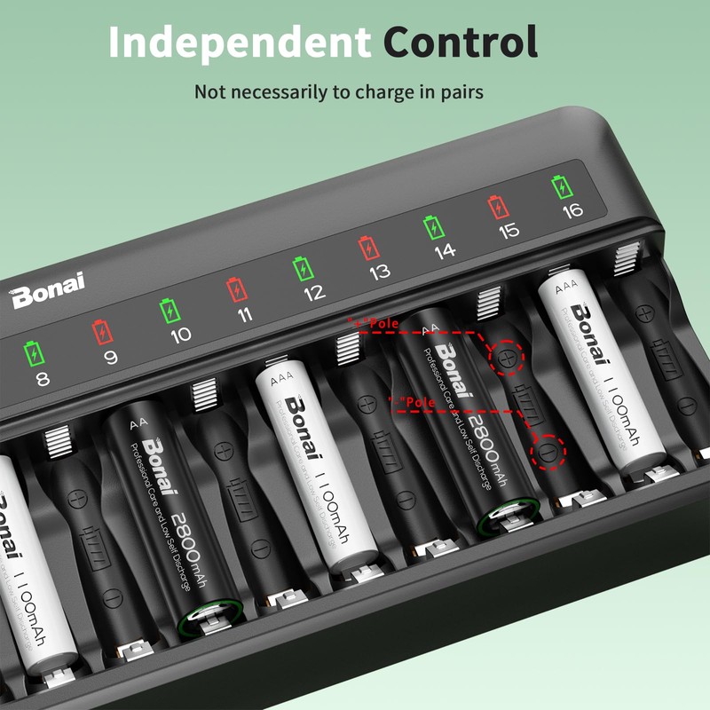 Bonai Rechargeable AA and AAA Batteries with Charger, 8 x