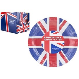 PMS Pack of 8 Union Jack Plates 23cm Tableware Party Supplies Disposables Great Britain Sporting Events Pub BBQ Royal Theme Table Decorations