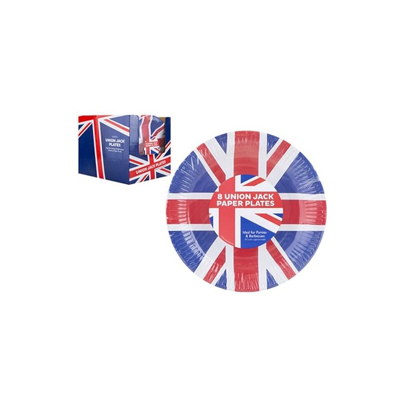 PMS Pack of 8 Union Jack Plates 23cm Tableware Party