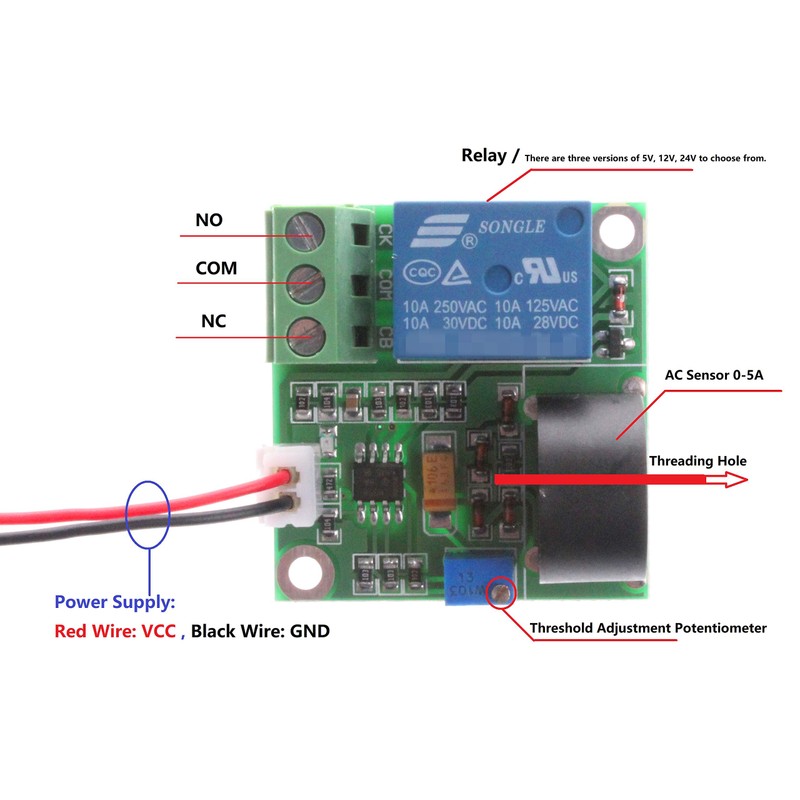 NOYITO 0-5A AC Current Detection Sensor Module Switch Output (DC
