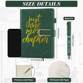 Jetec 2 Pcs Book Lovers Gift Just One More Chapter A5 Leather Journal Inspirational Notebook Ballpoint Pen Book Club Gift for Women Teacher Student Employee Reader Librarian(Green)