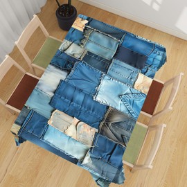 XYJFZL Denim Patchwork Table Cloth Vintage Romance Indigo Rectangle Polyester Table Cloths Kitchen Table Cover for Dining BBQ Picnic Coffee Table 52 x 70 Inch 4-6 Seats