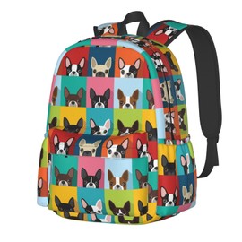 ACDRUING Cartoon Boston Terriers Bulldog Waterproof Backpack Adjustable Shoulder Straps Bag Large Capacity Casual Daypack Bookbag For Travel Work