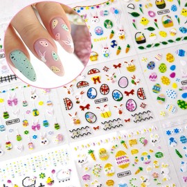 30 Sheets Easter Nail Art Sticker Decals Cute Bunny Nail Decals 3D Self-Adhesive Nail Design Stickers Cute Easter Nail Art Supplies for Women Nail Art Decoration Manicure Tip