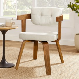 Zouron Wooden Desk Chair, Mid Century Modern Office Chair No Wheels, Upholstered Accent Armchair with Wood Legs for Living Room, 1 Pcs, Off White