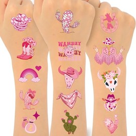 Konsait 100 Pcs+ Cowgirl Tattoos Temporary for Kids Cowgirl Party Favors Cowgirl Birthday Party Decorations Cowgirl Party Supplies Disco Cowgirl Party Decorations
