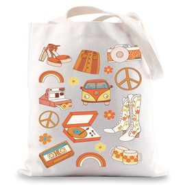 BWWKTOP Retro Vintage Aesthetic Tote Bag Vintage Lover Gifts Peace Symbol Gifts 60s 70s Aesthetic Vintage Shoulder Bag, Peace Symbol