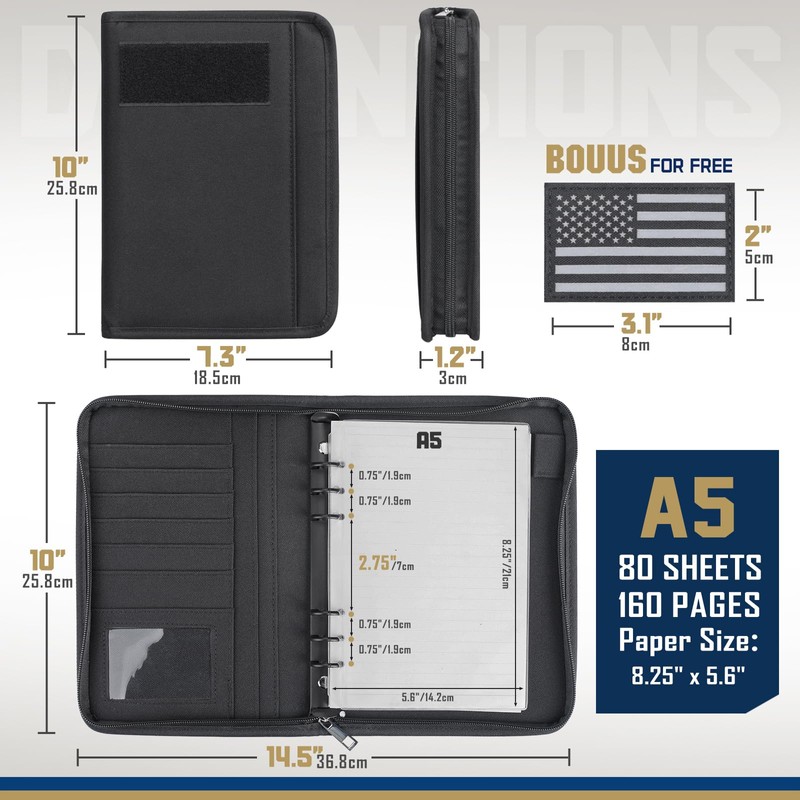 WYNEX Tactical Notebook Padfolio Ring Binder with 80 Sheets, Zipper