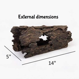 Lizard, Snake or Reptile Hide. XL Large 14" Hollow Log for Aquarium or Fish Tank. Bearded Dragon or Gecko Tank Accessories. Natural Looking Basking Platform, Shrimp or Betta Fish Hideout