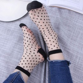 Cityelf 5 Pack Women Sheer Socks Summer Ruffle Thin Cool Socks See Through Silky Lace Ankle Cute Socks Stocking