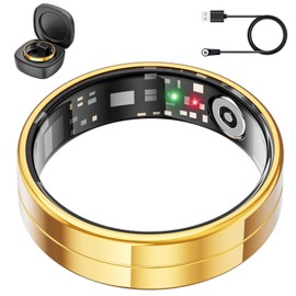2025 Neuer ultradünner Smart-Ring, überwacht 24/7 Herzfrequenz, SpO2, Schlaf, Körpertemperatur usw. Ringe für Männer und Frauen, Keine Abonnementkosten, Android iOS (Gold Größe 9)