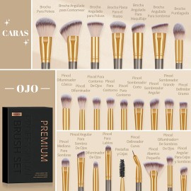 Maange Brochas Set 25 Brochas Maquillaje Profesionales Con Caja Alta Calidad Kit De Brochas Kabuki Brocha Para Base Pincel Para El Rostro Pincel Para Los Ojos Champán+oro