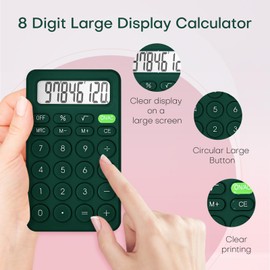 Cute Calculator, Basic Four Function Calculator for Teachers Students Basics Office, Small Handheld Calculator, 8 Digit with LCD Display, Sensitive Button, 5.5×3.2 inches Deep Green