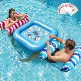 Jasonwell Pool Floats Adult Games - 2 Pack Fabric Inflatable Pool Floaties Water Hammock Chair w Floating Table Waterproof Playing Cards Party Game Toys Lake Lounger Raft Pool Hammock Float Floaty B&R