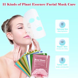 Xiuxixu 11 PCS Hydrating Face Masks Skincare, Moisturizing Face Mask Self Care Sheet Masks Set for Women, Face Skin Gentle Treatment Mask for Women Girls Home Spa Skincare Gift Set