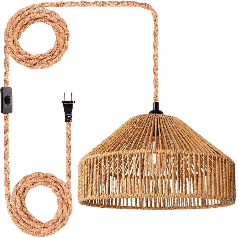 Hanging Lamps Rattan Pendant Light Hanging Lights 16.4ft Plug in