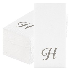 Luxenap Rectangle Silver Letter H White Paper Napkin - Air Laid, Cursive Font - 15 3/4" x 8" - 50 Count Box