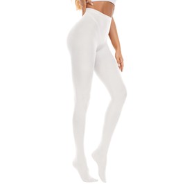 Zando Opaque White Tights Women - 80D High Waist Footed Pantyhose for Women,Soft Solid Color Control Top Stockings White Small-Medium