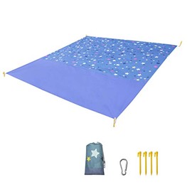 BlueDorado Waterproof Picnic Blanket Oversized Sand Free Beach Mat 79âÃ83â for 4-8 Adults,Lightweight Portable Camping Pocket Mat for Outdoor Travel ï¼ Hiking - Packable w/Bag (Star)