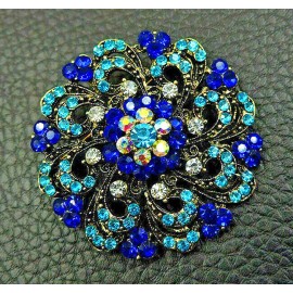 Unbranded Regal Filigree SPIRAL Rhinestone Blue SWIRL Flower Vintage Style Pendant BROOCH
