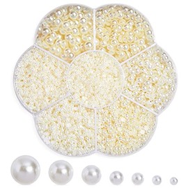 Paquete de 16000 Perlas Planas para Manualidades, Arte de Uñas y Decoraciones de Joyería, Marfil (1.5mm, 2mm, 2.5mm, 3mm, 4mm, 5mm, 6mm)