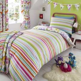 Happy Linen Company Kids Girls Dinosaur Park Jurassic Pink T-Rex Dino White Reversible Toddler Cot Bed Bedding Duvet Cover Set
