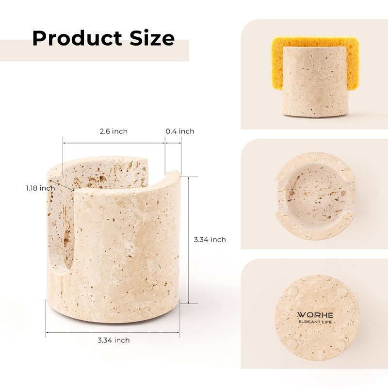 WORHE Travertine Sponge Holder for Kitchen, Natural Stone Drying Rack