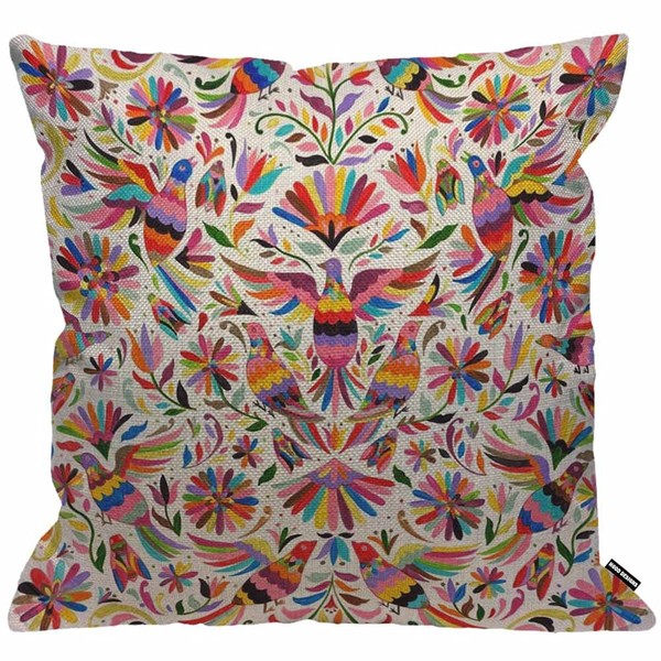 HGOD DESIGNS Rainbow Pattern Birds and Flowers Cushion Cover, Stylish, Interior, Scandinavian Colorful, Ethnic Modern Art, Cotton Linen Fabric, Washable, Dust Mite Resistant, Antibacterial, Zippered, Wide Use, Wide Size, Cushion Cover, Chair, Sofa, Backp
