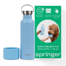 Springer Dog and Me - Botella de agua aislada de acero inoxidable de 24 onzas, fría durante más de 12 horas, botella de agua portátil para perros con tazón de agua de viaje integrado para perros,